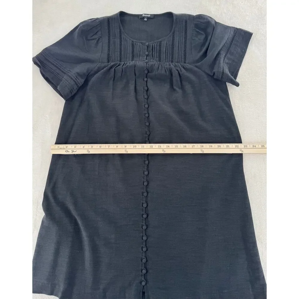 Madewell Black Short Sleeve Linen Dress Small Oversized Shift Mini Dress S
